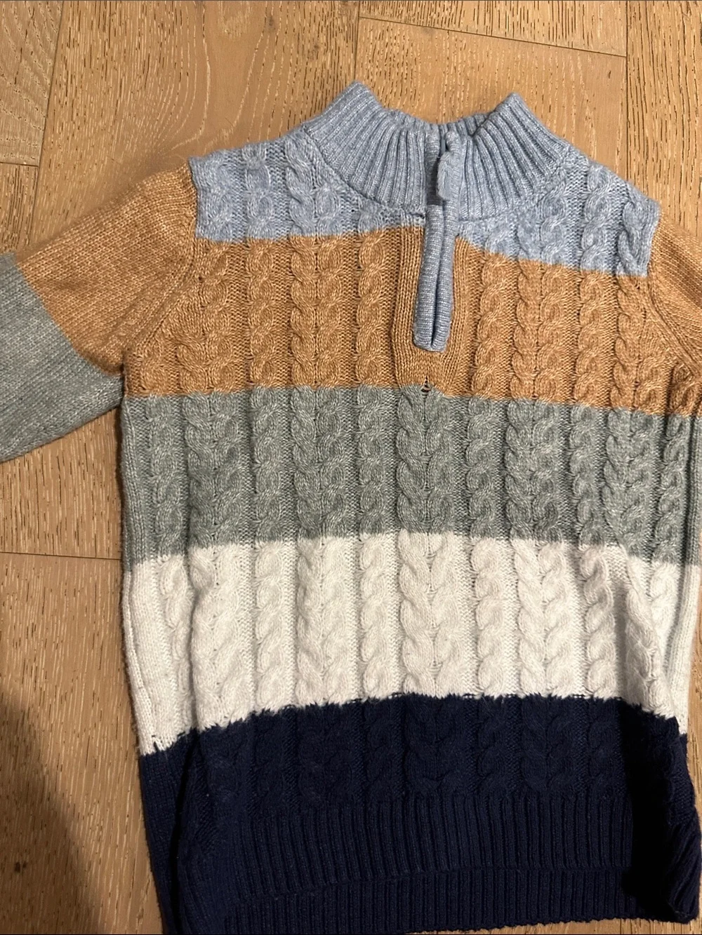 Gymboree Striped Cable-Knit Half-Zip Sweater in Blue, Tan, Gray & White
